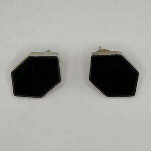 925 Sterling Silver Black Onyx Stud Earrings Heavy Classic Minimalist Jewelry